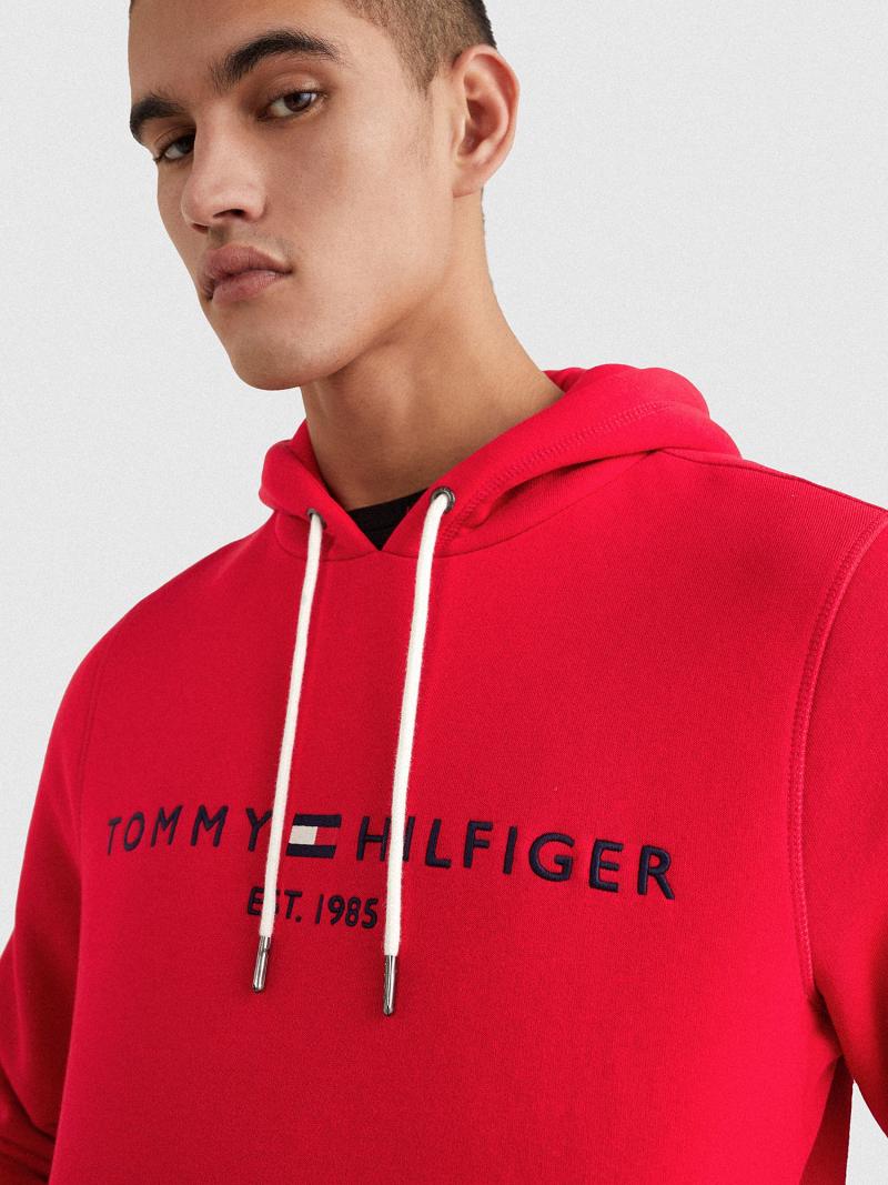 Férfi Tommy Hilfiger Organic cotton classic logo Hoodies Piros | HU 1235MQZ